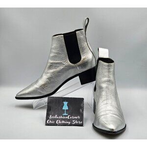 Loeffler Randall Women Metallic Silver Nellie Chelsea Pointed Booties Sz10  2971